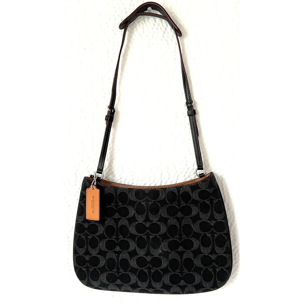 NWT Coach Penelope Shoulder Bag in Black Signature Denim - Picture 3 of 12